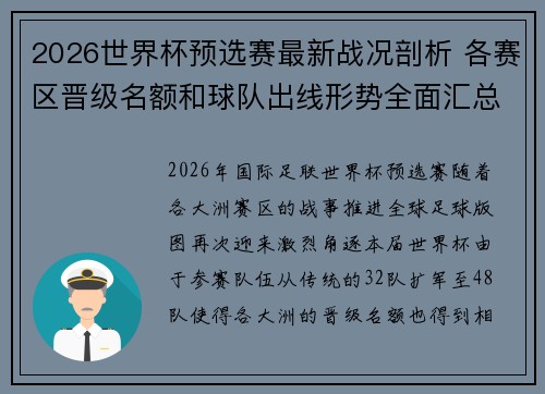 2026世界杯预选赛最新战况剖析 各赛区晋级名额和球队出线形势全面汇总